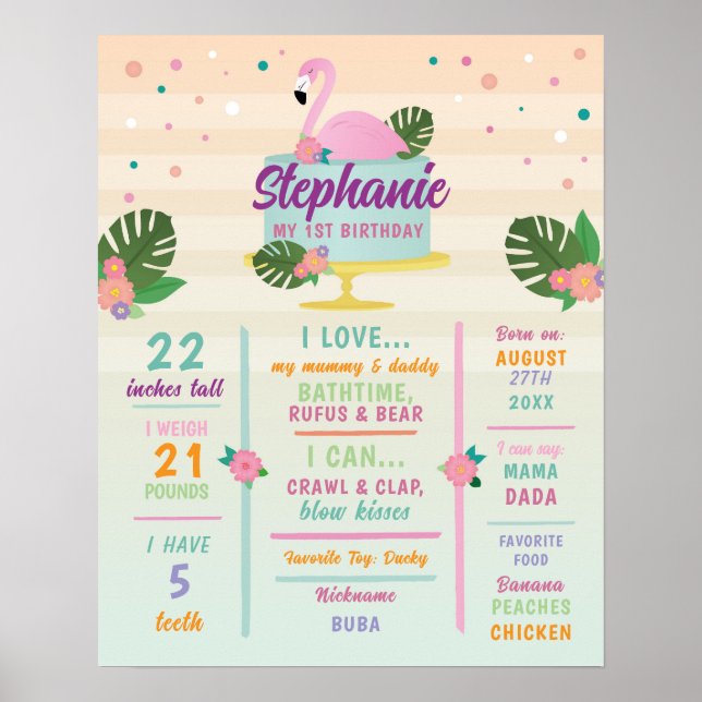 Milestone Flamingo Poster Boys 1st Cake Tropical (Front)