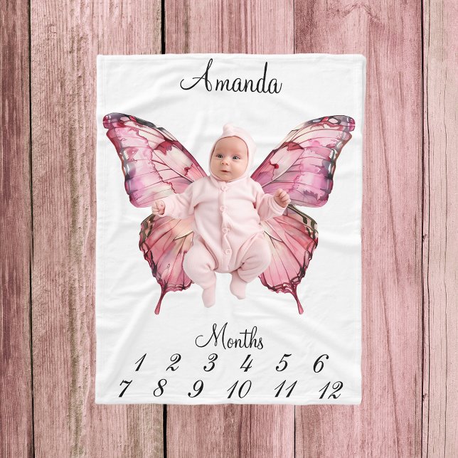 Milestone Pink Butterfly Wings Baby Keepsake Fleece Blanket (Creator Uploaded)