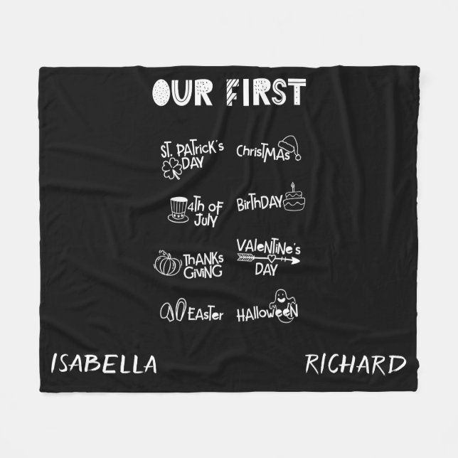 Milestone twins my first Holiday modern black baby Fleece Blanket (Front (Horizontal))