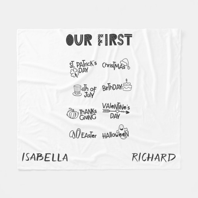 Milestone twins my first Holiday modern cute baby Fleece Blanket (Front (Horizontal))