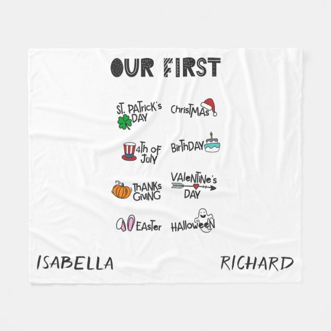 Milestone twins my first Holiday modern cute baby Fleece Blanket (Front (Horizontal))