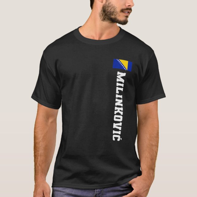 Milinkovic Bosnia Flag Last Name Coat Of Arm Emble T-Shirt (Front)