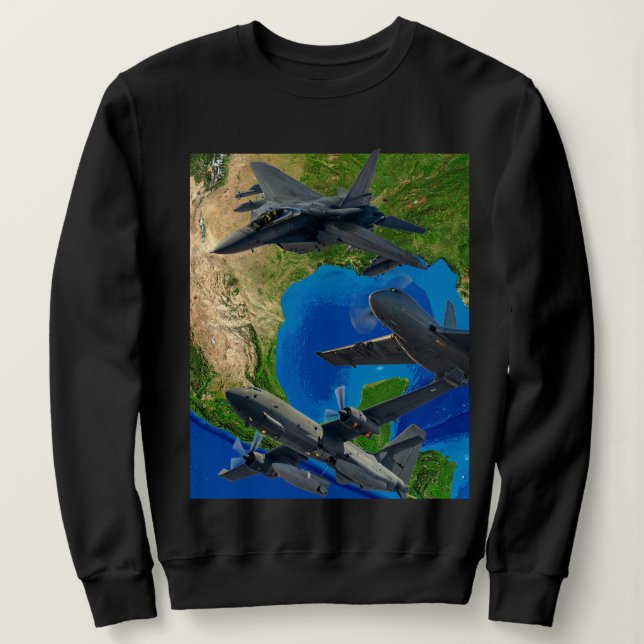 Military Aeroplanes Over Canvas Sweatshirt (Design Front)