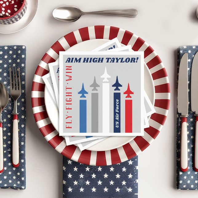 Military Air Force Jet Planes Going Away Party Napkin (Air Force Airman Name jet planes paper napkins patriotic military going away party table decorations)