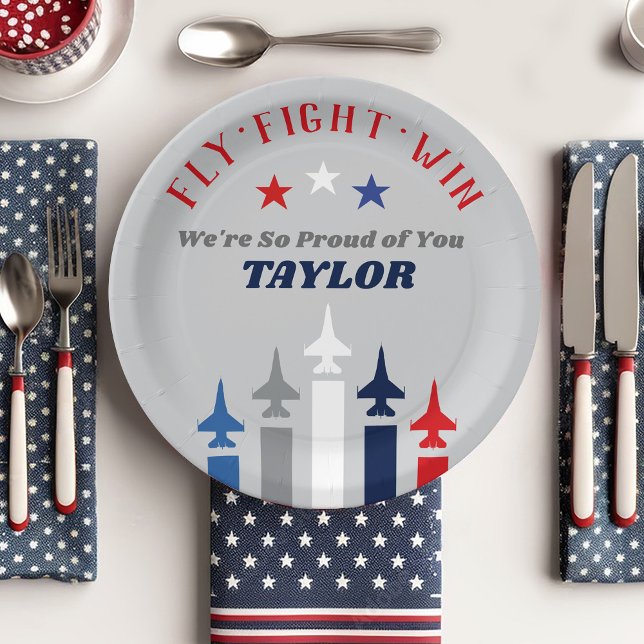 Military Air Force Jet Planes Going Away Party Paper Plate (Air Force Airman Name fighter jet paper plates patriotic military going away party table decorations)