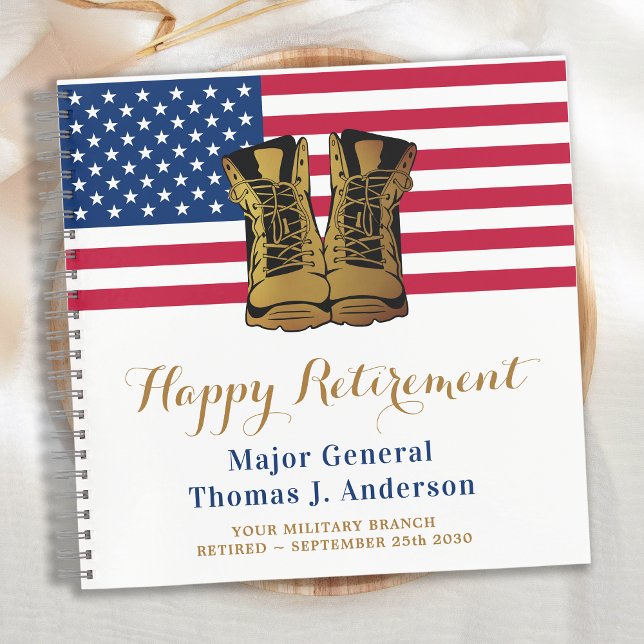 Military American Flag USA Boots Retirement Guest  Notebook (Creator Uploaded)