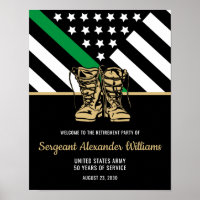 Military Amry Retirement Green Line Flag Patriotic