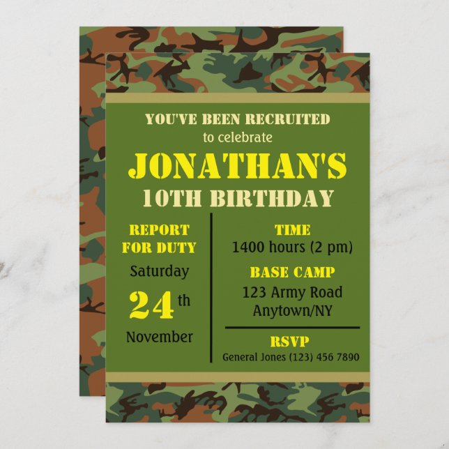 Military Any Age Birthday Invitation (Front/Back)