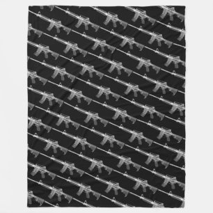Military AR-15 Rifle FIrearm Gun Weapon Tiled Fleece Blanket