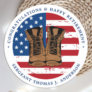 Military Army American Flag Boots Retirement Party Classic Round Sticker