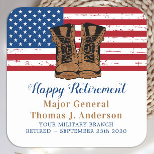Military Army American Flag Boots Retirement Party Square Sticker