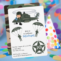 Military Army Helicopter Birthday Green Invite