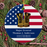 Military Army Personalised USA American Flag Ceramic Tree Decoration<br><div class="desc">Introducing our patriotic ornament designed especially for military personnel, veterans and their families. This beautiful ornament features the American Flag and USA Flag, as well as gold combat boots, symbolising the bravery and dedication of the brave soldiers who served our country. To make it even more special, the ornament can...</div>