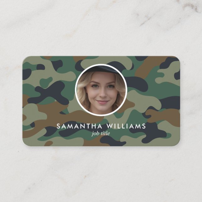 Military Army QR Photo Business Card (Front)