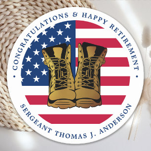 Military Army Retirement Party USA American Flag Round Paper Coaster