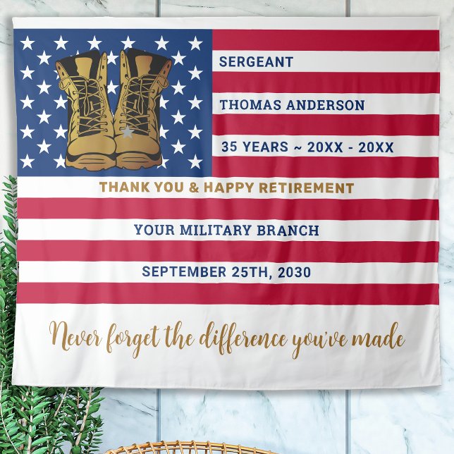 Military Army Retirement Personalised USA Flag  Tapestry (Creator Uploaded)