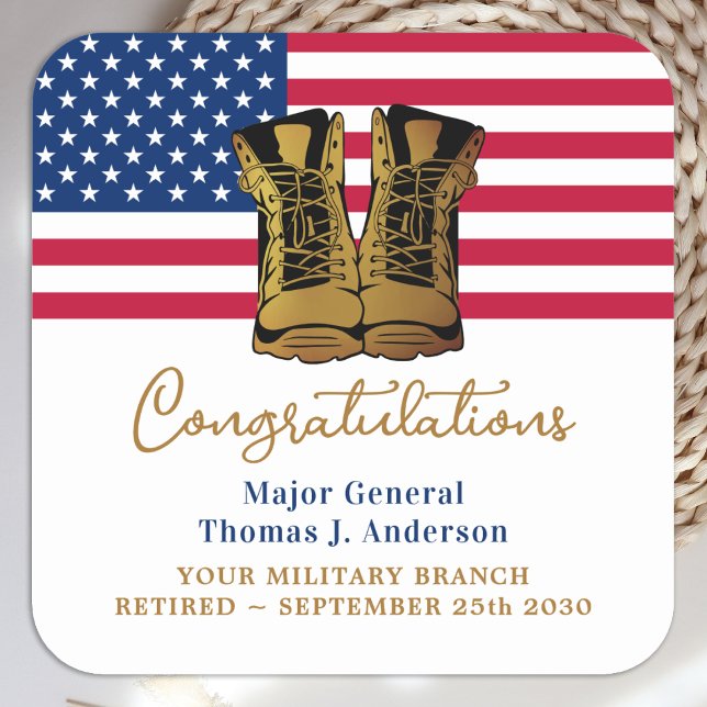 Military Army Retirement USA American Flag Party  Square Sticker (Creator Uploaded)