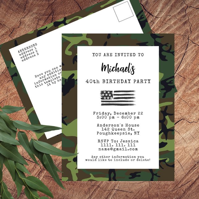 Military Army USA Flag Birthday Invitation Postcard (Creator Uploaded)