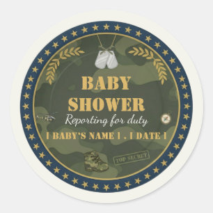 Military Baby Shower Sticker Reporting for Duty