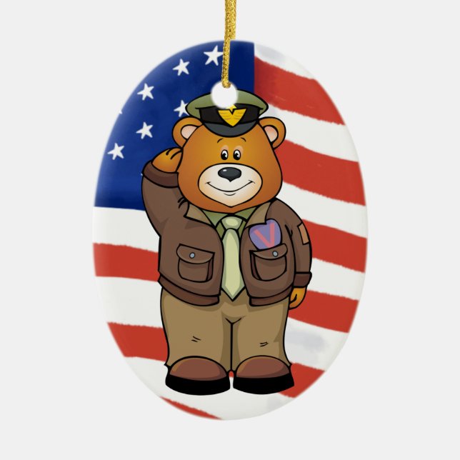 Military Bears Ceramic Tree Decoration (Front)