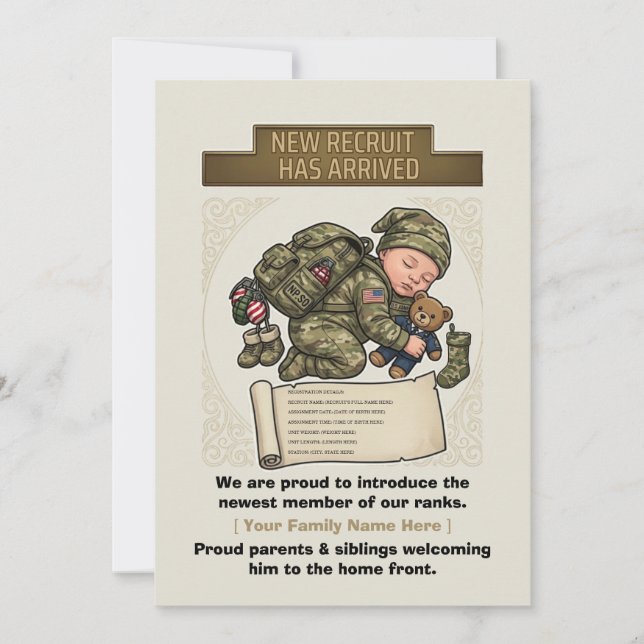 Military Birth Announcement New Recruit Boy (Front)
