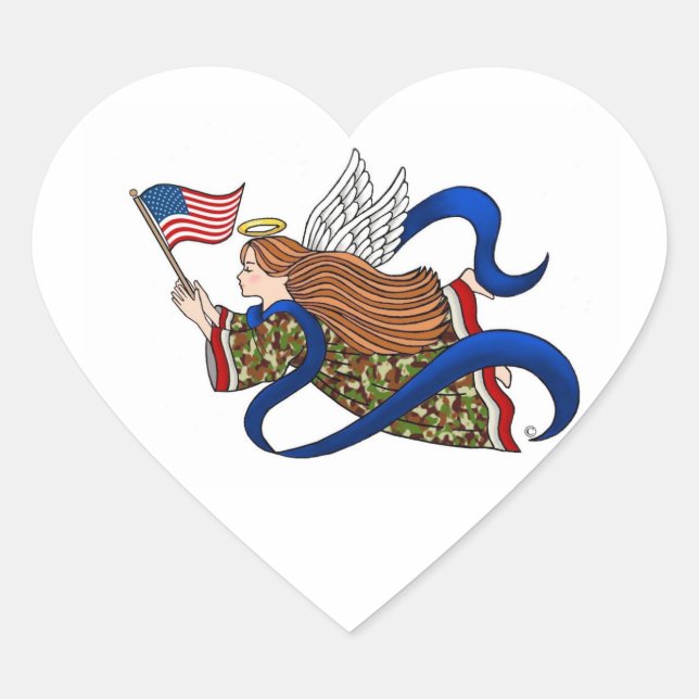 "Military Camo Angel" Heart Sticker (Front)