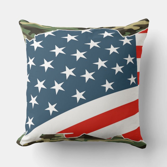 Military Camo Flag Accent Pillow (Front)