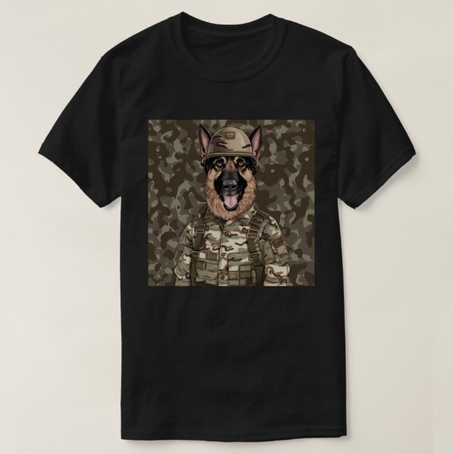 Military Camo German Shepherd T-Shirt (Design Front)