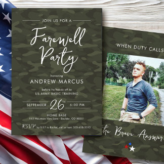Military Camo Photo Farewell I Going Away Party Invitation