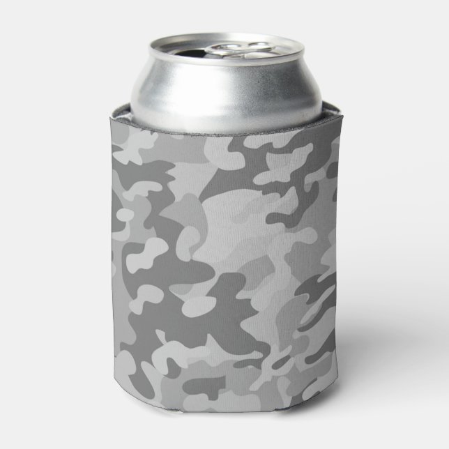 Military camo slate grey coastal grey silver styli can cooler (Can Front)