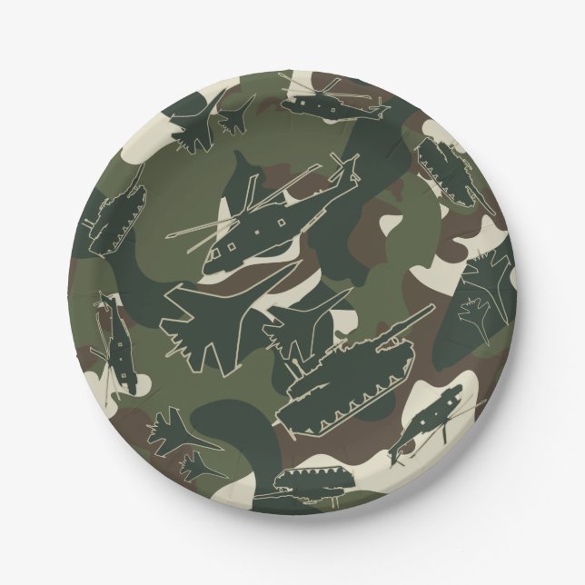 Military Camouflage Army Tank Jet Party Plates (Front)