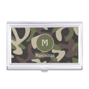 Military Camouflage Green Brown Pattern Custom Business Card Holder