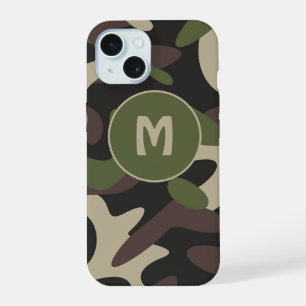 Military Camouflage Green Brown Pattern Monogram iPhone 15 Case