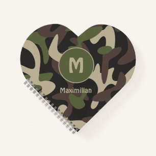 Military Camouflage Green Brown Pattern Monogram Notebook