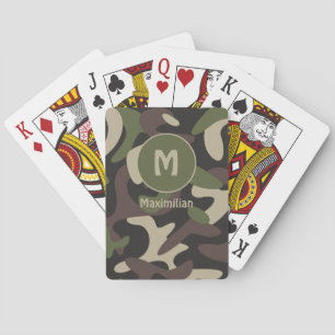Military Camouflage Green Brown Pattern Monogram Playing Cards