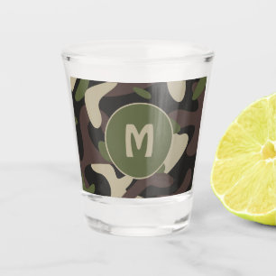 Military Camouflage Green Brown Pattern Monogram Shot Glass