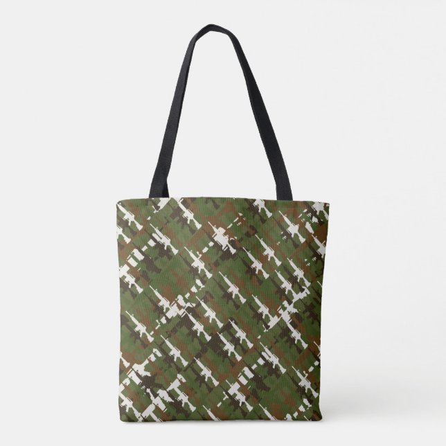 Military Camouflage Gun Cool Rifle GI Style Camo Tote Bag (Back)