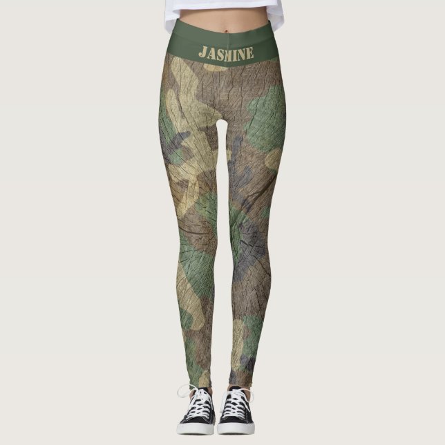 Military Camouflage Hunting and Fishing Camo Print Leggings (Front)