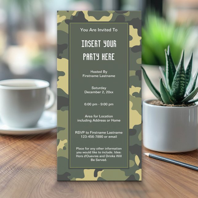 Military Camouflage Party  Invitation (Custom Invitation with a Camouflage Print)