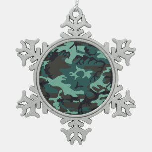 Military Camouflage Snowflake Pewter Christmas Ornament