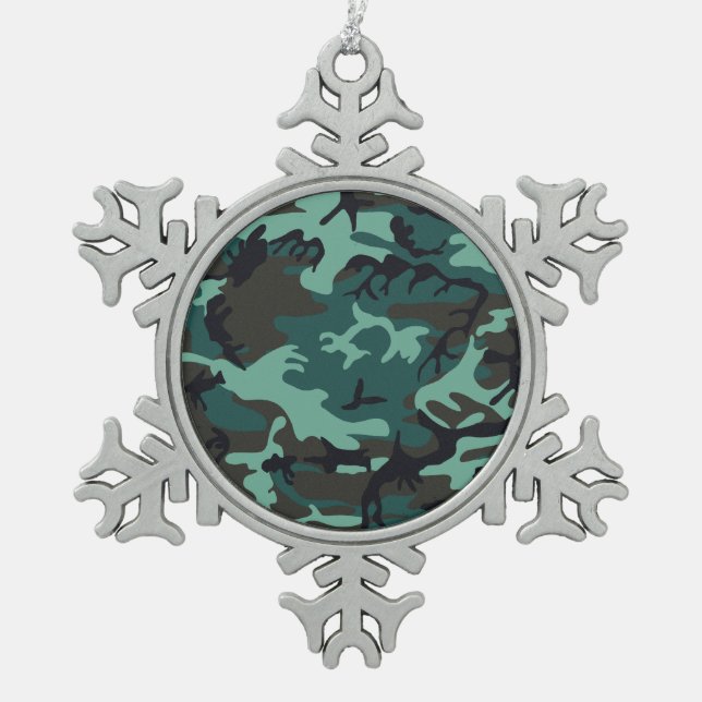 Military Camouflage Snowflake Pewter Christmas Ornament (Front)