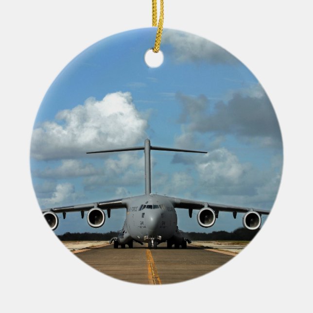 Military cargo plane landing ceramic tree decoration (Front)