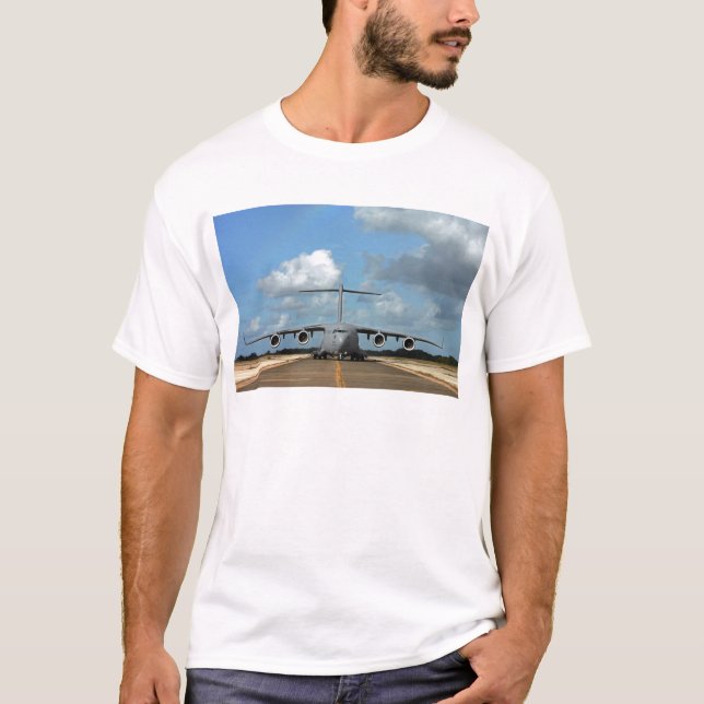 Military cargo plane landing T-Shirt (Front)