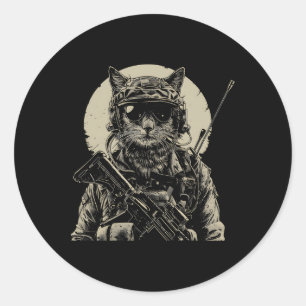 Military Cat Tactical Gear Veteran Soldier Gift Id Classic Round Sticker
