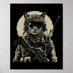 Military Cat Tactical Gear Veteran Soldier Gift Id Poster