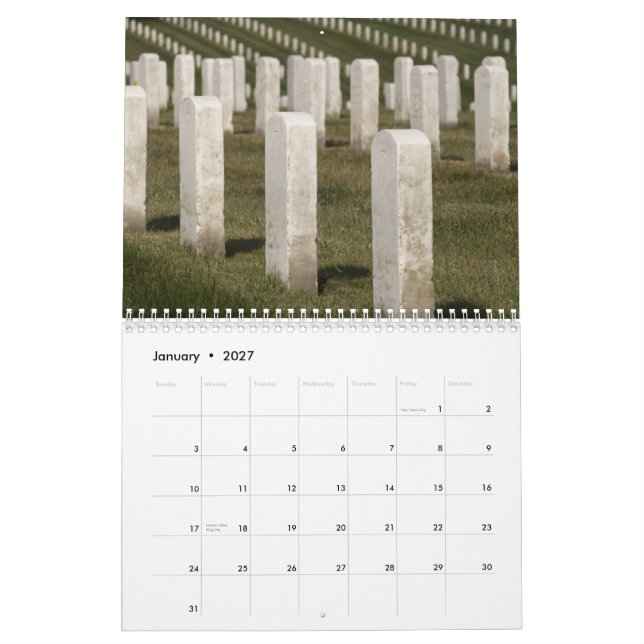 Military Cemetery Calendar (Jan 2027)