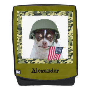 Military Chihuahua dog boldface backpack