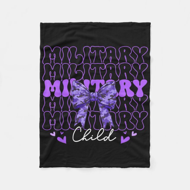 Military Child Coquette Bow Purple Up Camo Kids Bo Fleece Blanket (Front)