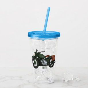 Military cruiser motorcycle cartoon illustration acrylic tumbler