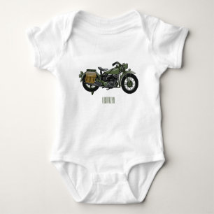 Military cruiser motorcycle cartoon illustration baby bodysuit
